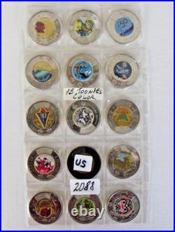 15Toonie ALL COLOR coin lot 2017-2026 complete collection Canadian circulat $2