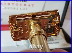 1966 Gillette Aristocrat Gold Plated Adjustable Razor MINT all orig Packaging