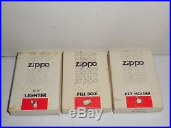 1982 Colt Firearms Slim Zippo Lighter, Pill Box, And Key Holder Set. All Mint
