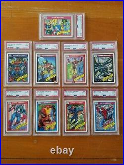 1990 Marvel Universe 9-Card Lot Capt. America-Stan Lee-Black Panther all PSA 9