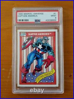 1990 Marvel Universe 9-Card Lot Capt. America-Stan Lee-Black Panther all PSA 9