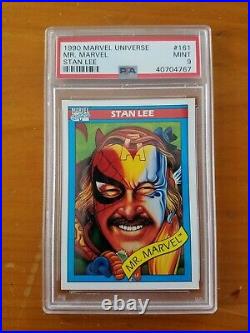 1990 Marvel Universe 9-Card Lot Capt. America-Stan Lee-Black Panther all PSA 9