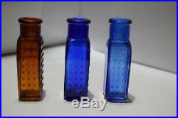 3 KU-18 Poison Bottles Norwich Coffins all mint Amber, Cobalt, Blue