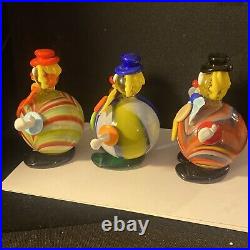 3 Vintage Murano Glass Clown LOT Multicolored Ball Belly -Stamped Murano- Mcm