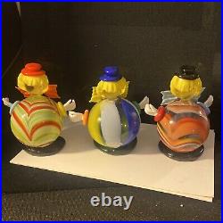 3 Vintage Murano Glass Clown LOT Multicolored Ball Belly -Stamped Murano- Mcm