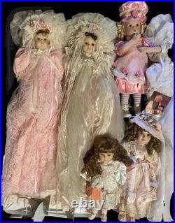 8 Vintage Collectible Porcelain Dolls