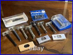 9 Lot Vintage 1960s All Gillette Safety Shaving Razors Adjustable Fatboy etc