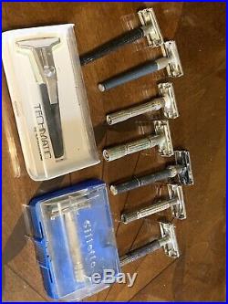 9 Lot Vintage 1960s All Gillette Safety Shaving Razors Adjustable Fatboy etc