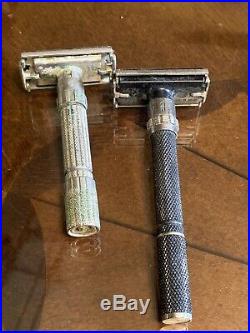 9 Lot Vintage 1960s All Gillette Safety Shaving Razors Adjustable Fatboy etc