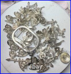 ALL STERLING 925 Masonic Shriners LOT 40+ Pins Charms Pendants + 925 Belt Buckle