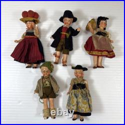 Antique German All Bisque Jointed Dollhouse 4 Collectible Dolls Lot of 5