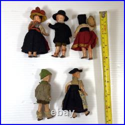 Antique German All Bisque Jointed Dollhouse 4 Collectible Dolls Lot of 5