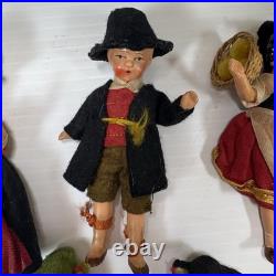 Antique German All Bisque Jointed Dollhouse 4 Collectible Dolls Lot of 5