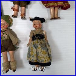 Antique German All Bisque Jointed Dollhouse 4 Collectible Dolls Lot of 5