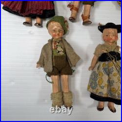 Antique German All Bisque Jointed Dollhouse 4 Collectible Dolls Lot of 5