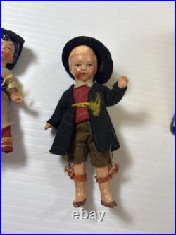 Antique German All Bisque Jointed Dollhouse 4 Collectible Dolls Lot of 5