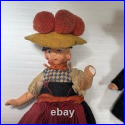 Antique German All Bisque Jointed Dollhouse 4 Collectible Dolls Lot of 5