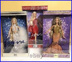 Barbie DIVA Collection PLATINUM ALL THAT GLITTERS RED HOT Lot Of 3 Dolls NRFB