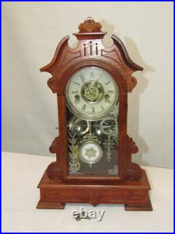 C1800s WATERBURY PARLOR MANTEL CLOCK & ALARM ALL ORIGINAL RUNS GREAT NEAR MINT