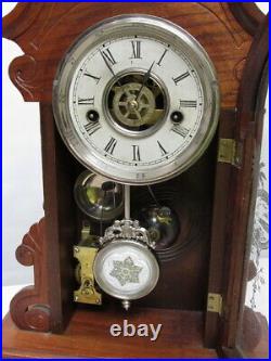 C1800s WATERBURY PARLOR MANTEL CLOCK & ALARM ALL ORIGINAL RUNS GREAT NEAR MINT