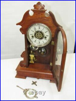 C1800s WATERBURY PARLOR MANTEL CLOCK & ALARM ALL ORIGINAL RUNS GREAT NEAR MINT