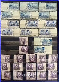 COLLECTION of 950 US COMMEMORATIVE Stamps, ALL PLATE NUMBERS, 1947-1955, All MNH
