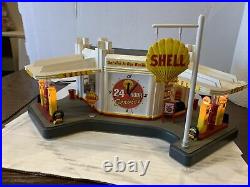 DANBURY MINT VINTAGE SHELL GAS SERVICE STATION CLOCK DIORAMA DISPLAY all workin