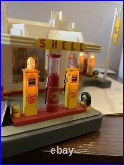 DANBURY MINT VINTAGE SHELL GAS SERVICE STATION CLOCK DIORAMA DISPLAY all workin