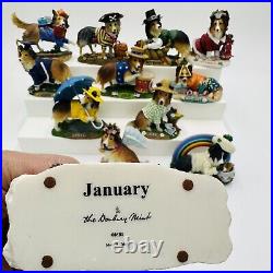 Danbury Mint Border Collie Dogs Perpetual Calendar Monthly 12 Figurines Lassie