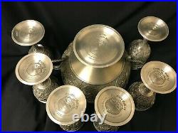 Excalibur Pewter Bowl and ALL 6 Goblets ofthe FRANKLIN MINT's LEGENDS OF CAMELOT