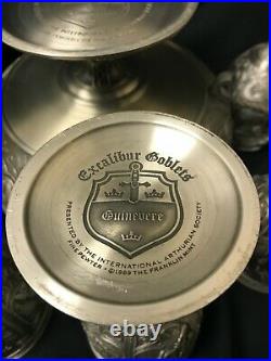 Excalibur Pewter Bowl and ALL 6 Goblets ofthe FRANKLIN MINT's LEGENDS OF CAMELOT