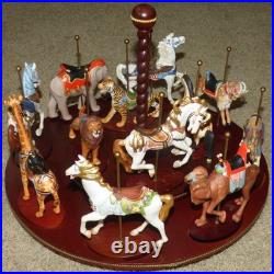 FRANKLIN MINT TREASURY OF CAROUSEL ART 1988 SET OF 12 ANIMALS Turntable Display