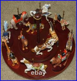 FRANKLIN MINT TREASURY OF CAROUSEL ART 1988 SET OF 12 ANIMALS Turntable Display