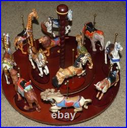 FRANKLIN MINT TREASURY OF CAROUSEL ART 1988 SET OF 12 ANIMALS Turntable Display
