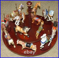 FRANKLIN MINT TREASURY OF CAROUSEL ART 1988 SET OF 12 ANIMALS Turntable Display
