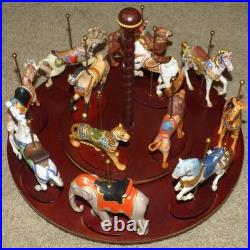 FRANKLIN MINT TREASURY OF CAROUSEL ART 1988 SET OF 12 ANIMALS Turntable Display