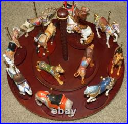 FRANKLIN MINT TREASURY OF CAROUSEL ART 1988 SET OF 12 ANIMALS Turntable Display