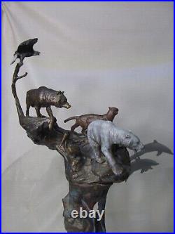 Franklin Mint Bronze Sculpture Table The Guardians Of The World By Steven Lord