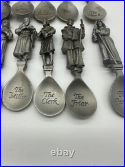 Franklin Mint Canterbury Tales Spoon Collection All 24 Set Pewter Figures Rare
