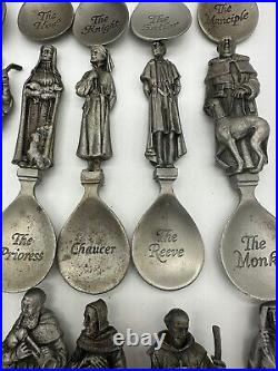 Franklin Mint Canterbury Tales Spoon Collection All 24 Set Pewter Figures Rare