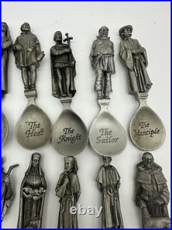 Franklin Mint Canterbury Tales Spoon Collection All 24 Set Pewter Figures Rare