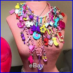 HUGE Vintage LOT 80s Plastic Charm Necklace, 3 Chains 53 Charms ALL OF THE BEST