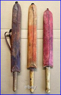 LOT OF 3 VINTAGE / OLD AFRICAN MAASAI TRIBE SEME SWORD all complete with sheaths