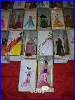 LOT of ALL 16 DISNEY DESIGNER DOLLS 10 PRINCESSES & 6 VILLIAN DOLLS