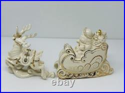 Lenox Dash Away All Collection Santa in Sleigh & Dasher & Dancer Figurines MINT