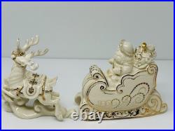 Lenox Dash Away All Collection Santa in Sleigh & Dasher & Dancer Figurines MINT