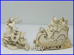Lenox Dash Away All Collection Santa in Sleigh & Dasher & Dancer Figurines MINT