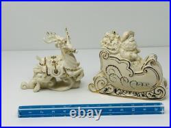 Lenox Dash Away All Collection Santa in Sleigh & Dasher & Dancer Figurines MINT