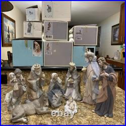 Lladro Nativity Lot Of 8 & Boxes King Melchior Gaspar Balthasar Donkey Shepherd
