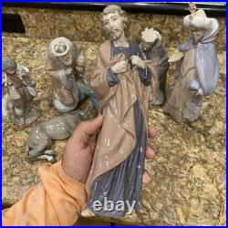 Lladro Nativity Lot Of 8 & Boxes King Melchior Gaspar Balthasar Donkey Shepherd